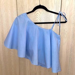 Zara  one shoulder XS blue ruffle crop top